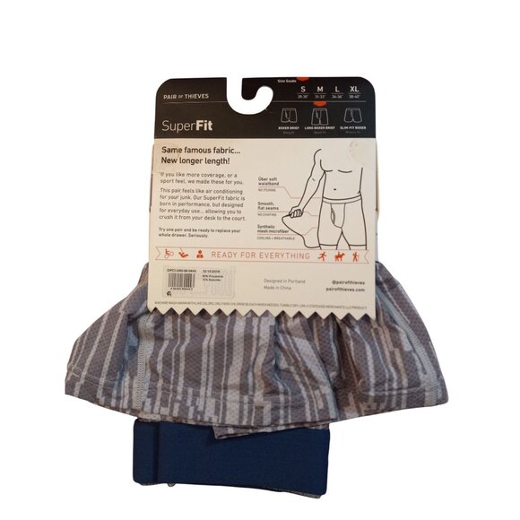 Pair Of Thieves S 28-30" Long Boxer Brief Gray Striped Men's Underwear NEW - Picture 2 of 4